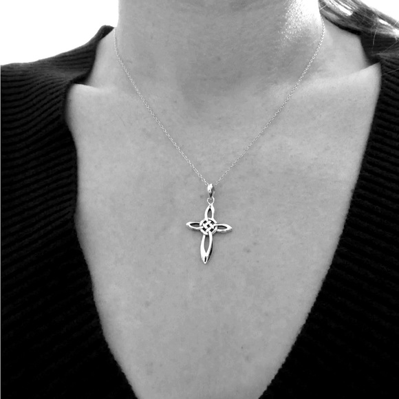 STERLING SILVER Celtic Infinity Knot Cross Necklace - Picture 2 of 5